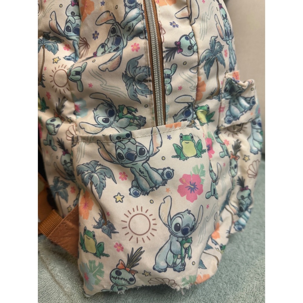 Disney Loungefly Stitch and Scrump Tropical Floral Canvas Backpack Cream Brown - Picture 8 of 14